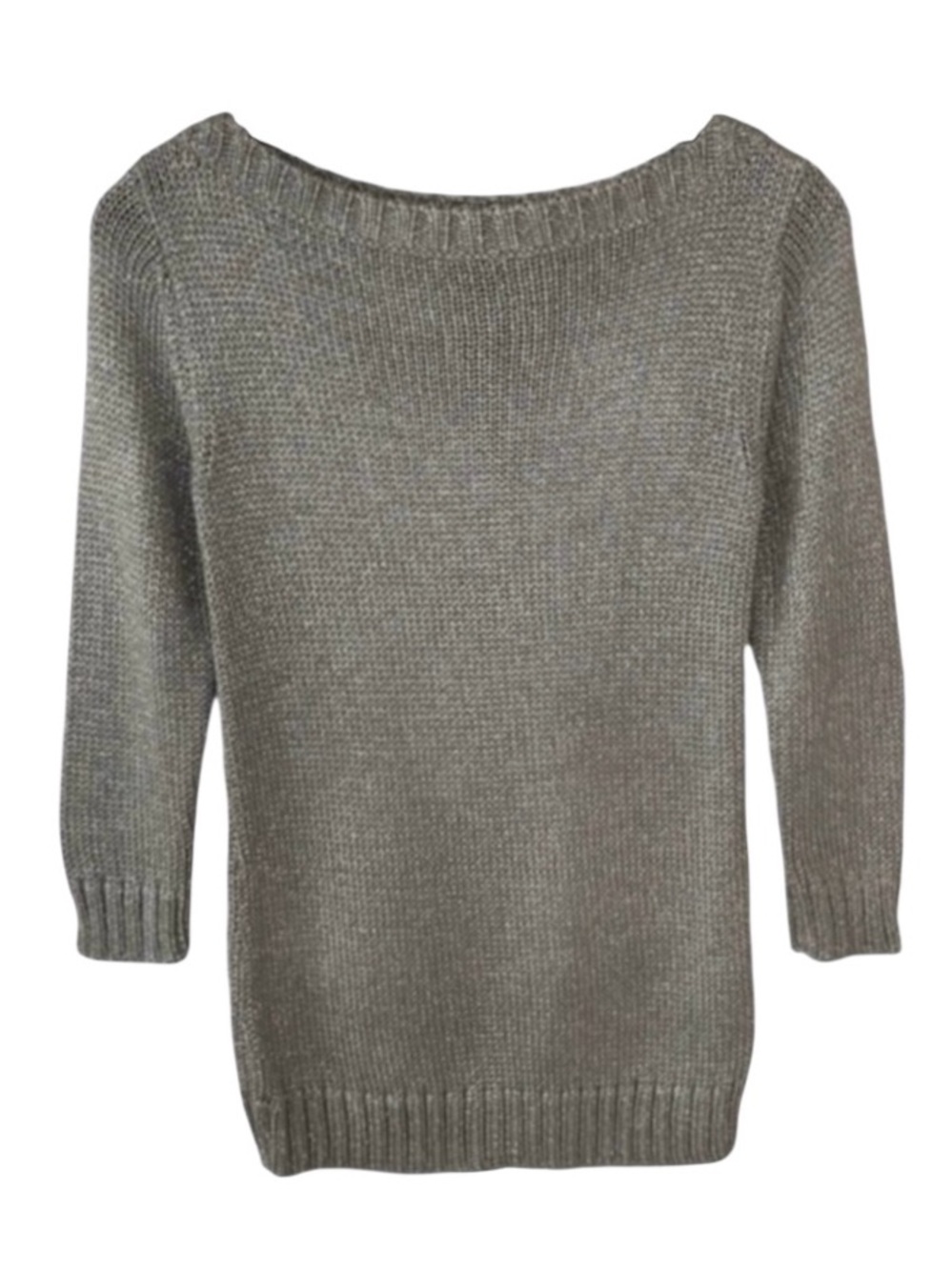 Ralph Lauren Black Label Metallic Silver 3/4 Sleeve Knit Sweater Size Small